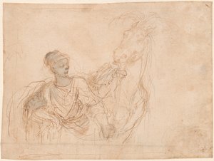 Figur, die ein Pferd führt