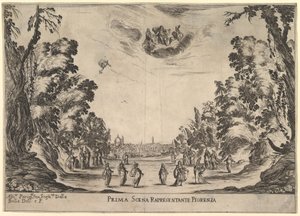 Erste Szene, in Florenz, aus Die Hochzeit der Götter, 1637