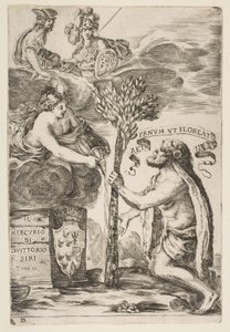 Frontispiz für Il Mercurio, III: Herkules pflanzt seine Keule, 1652