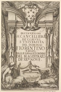 Frontispiz für Anweisungen für Kanzler Instruzione a Cancellieri: Medici-Wappen ..., 1635
