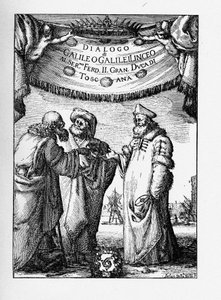 Frontispiz des Dialogs über die zwei wichtigsten Weltsysteme von Galileo Galilei, 1632