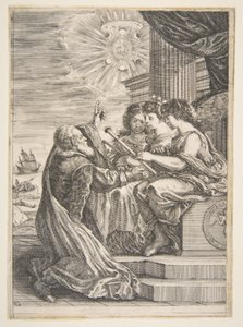 Galileo und Personifikationen der Astronomie, Perspektive und Mathematik, Frontispiz