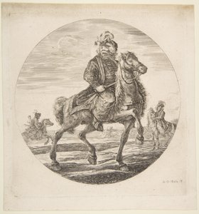 Ungarischer Reiter, der nach rechts reitet, andere Reiter im Hintergrund, ca. 1651 von Stefano della Bella