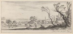 Landschaft mit Bauer, der sich auf das Überqueren eines Baches vorbereitet, um oder vor 1647