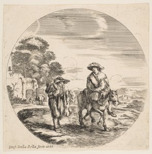 Landschaft mit zwei Bauern, einer reitet auf einem Pferd, aus Landschaften und Seehäfen Paysages ..., 1656