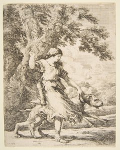 Nymphe hält einen großen Hund am Halsband, ca. 1654 von Stefano della Bella