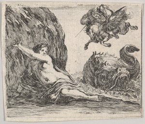 Perseus und Andromeda, aus dem Spiel der Mythologie von Stefano della Bella