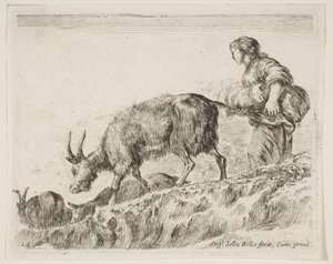Tafel 14: Schäferin, die Ziegen hütet, aus Verschiedene Tiere Diversi animali, ca. 1641 von Stefano della Bella