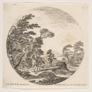 Tafel 3: ein Sturm im Wald, zwei Reiter in ihre Mäntel gehüllt, mit dem Wind blo..., ca. 1646