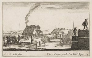 Platte 4: Ein militärisches Lager mit einem Soldaten, der auf einem Wall steht, ca. 1641 von Stefano della Bella