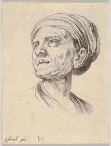 Platte 4: Kopf einer alten Frau mit Haube, nach links blickend aus Verschiedene Köpfe und Figuren, 1650