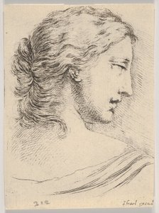 Tafel 5: Kopf einer Frau, im Profil nach rechts gedreht, aus Verschiedene Köpfe und Figuren..., 1650