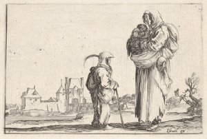 Tafel 7: eine Bäuerin trägt ein Kind nach rechts und spricht mit einem anderen Kind, das steht..., ca. 1642