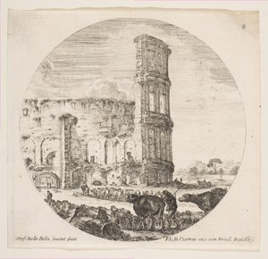 Tafel 8: das Kolosseum, zwei Herden werden zum Amphitheater geführt, ca. 1646
