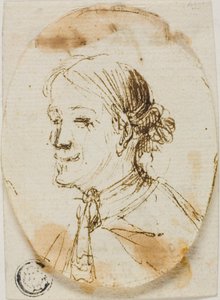 Porträtbüste eines Mannes mit Krawatte (recto); Skizze eines Sattels (verso)