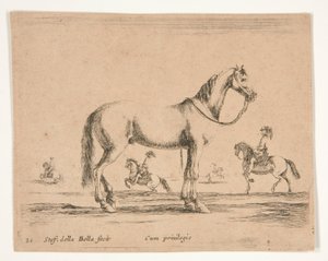 Reiterloses Pferd, mit Reitern im Hintergrund von Stefano della Bella