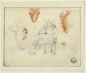 Skizzen eines sitzenden Mannes, Medici-Wappen von Stefano della Bella