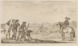 Kleiner Hirsch, gejagt von einem Reiter von Stefano della Bella