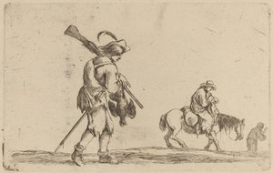Soldat hält ein Huhn an den Füßen von Stefano della Bella