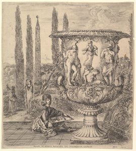Die Medici-Vase, eine große Vase rechts, dekoriert mit einer Darstellung des Opfers von..., 1656 von Stefano della Bella
