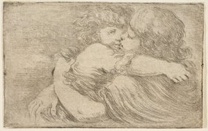 Zwei Kinder umarmen sich, um 1662