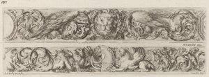 Zwei Zierbänder mit Löwen- und Frauenkopf, wahrscheinlich 1648