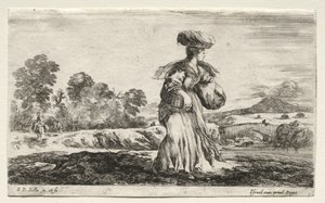 Verschiedene Figuren und Landschaften: Bäuerin mit einem Korb auf dem Kopf, 1649 von Stefano della Bella