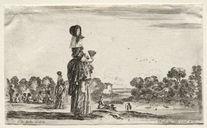 Verschiedene Figuren und Landschaften: Frauen beobachten Badende an einem Fluss, 1649 von Stefano della Bella