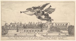 Ansicht des Palais Cardinal, die Figur des Ruhms oben in der Mitte fliegt nach links..., 1649-51