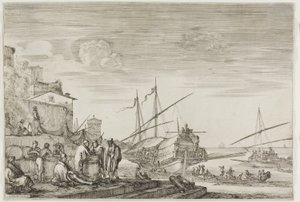 Ansichten des Hafens von Livorno: Häuser mit Blick auf einen Hafen
