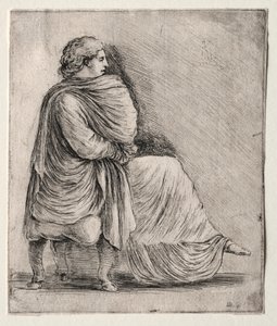 Frau auf einem Hocker sitzend