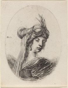 Frau mit einem gefiederten Turban und einem Schleier, nach rechts gewandt, 1649-1650