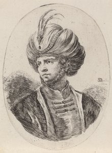 Junger Mohr mit leichtem Bart und gefiedertem Turban, nach links gewandt, 1650