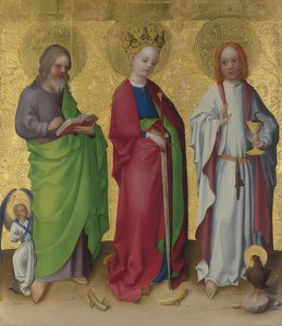 Die heiligen Matthäus, Katharina von Alexandrien und Johannes der Evangelist. Um 1450