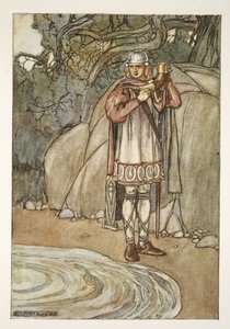 Dermot nahm das Horn und wollte es füllen, Illustration aus 