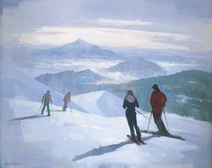 Skifahrer auf schneebedeckten Gipfeln von Steve Mitchell