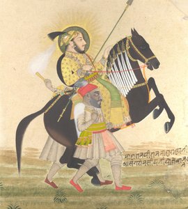 Maharana Sangram Singh reitet auf einem Preis-Hengst, ca. 1712
