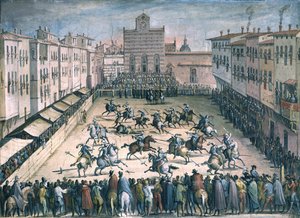 Pferderennen auf der Piazza Santa Croce, 1561-1562 von Stradanus