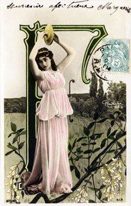 F: Mlle Beauregard, Künstlerin aus den 1900er Jahren - Alphabet auf Postkarte