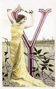 Y: Bianca Toledo, Künstlerin, Sängerin und Sevillanische Tänzerin aus der Belle Epoque - Casino de Paris, Folies Bergere - Alphabet auf Postkarte