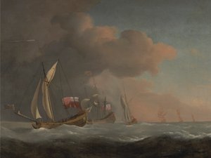 Englische Königliche Yachten auf See bei starkem Wind, in Begleitung eines Schiffes mit der Königlichen Standarte