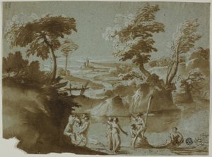 Flusslandschaft mit Bootsgesellschaft
