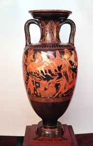 Attische rotfigurige Amphore, die Ares und Aphrodite in einem Streitwagen zeigt, die gegen die Giganten kämpfen von Suessula Painter