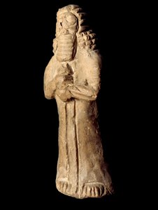 Sumerische Zivilisation: Terrakotta-Statuette eines Schutzgeistes, unter den Fundamenten eines Hauses deponiert. 8.-7. Jahrhundert v. Chr. Dim. 13 cm Bagdad, Nationales Irak-Museum