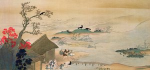 Bauern ernten Gemüse in der Nähe von Kyoto im Mittelalter, gedruckt in der Zeitschrift 
