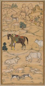 Akbar besteigt sein Pferd, Seite aus dem Chester Beatty Akbar Nama Geschichte von Akbar von Sur Das Gujarati