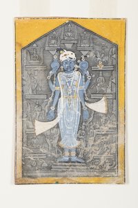 Ein Bild von Vishnu, umgeben von Basreliefs seiner Avatare, ca. 1780