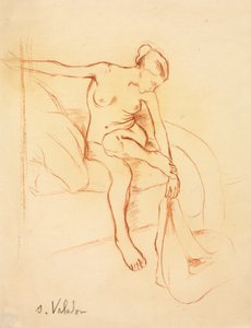 Nackte Frau auf einem Bett sitzend von Suzanne Valadon