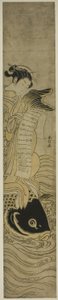 Kurtisane reitet auf einem Karpfen (Parodie auf den daoistischen Unsterblichen Kinko [Chinesisch: Qin Gao]) von Suzuki Harunobu