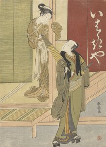 Kurtisane und Mann mit Regenschirm, 1765-70 von Suzuki Harunobu